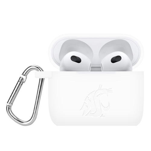 Washington State Cougars Engraved Silicone Compatible with Apple AirPods Gen 3 Case Cover (White)