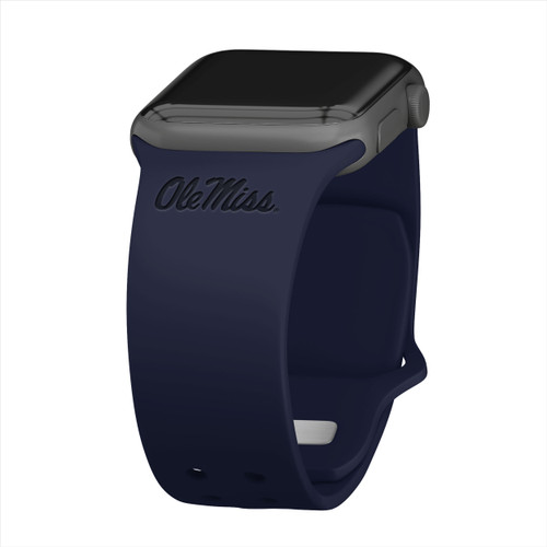 Mississippi Ole Miss Rebels Engraved Silicone Sport Compatible with Apple Watch Band - Navy Blue