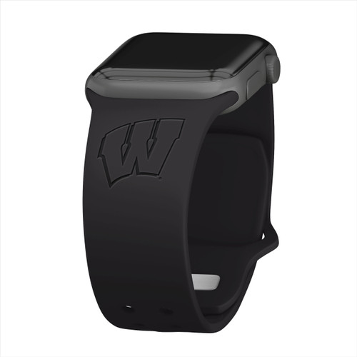 Image of Wisconsin Badgers Engraved Silicone Sport Compatible with Apple Watch Band - Black
