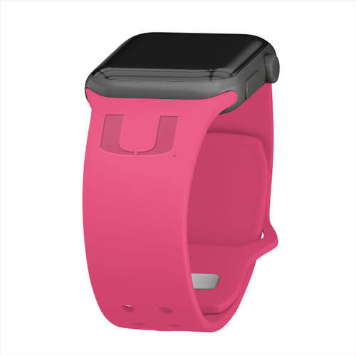 Miami Hurricanes Engraved Silicone Sport Compatible with Apple Watch Band - Pink