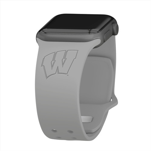 Image of Wisconsin Badgers Engraved Silicone Sport Compatible with Apple Watch Band - Gray