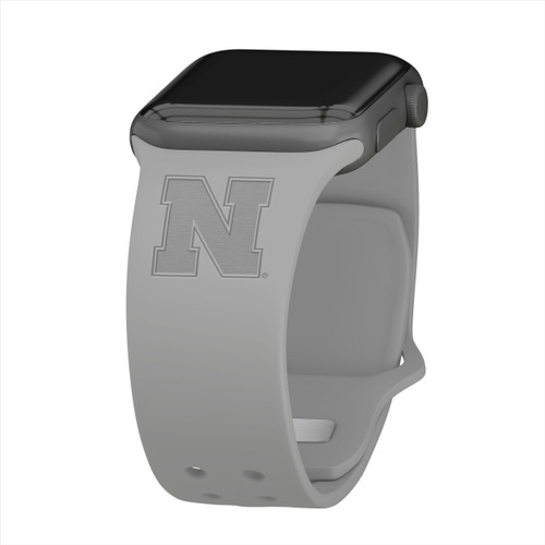Nebraska Huskers Engraved Silicone Sport Compatible with Apple Watch Band - Gray