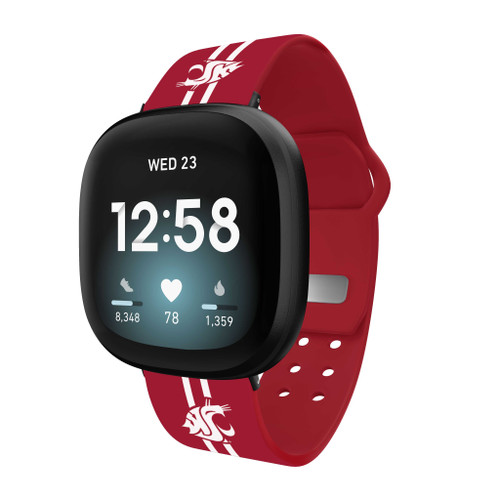 Image of Washington State Cougars HD Watch Band Compatible with Fitbit Versa 3 and Sense - Stripes