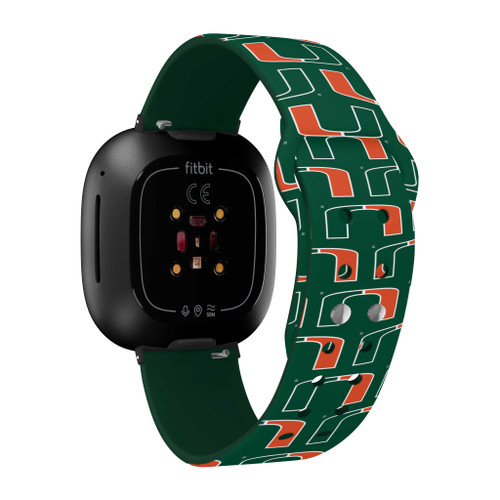 Image of Miami Hurricanes HD Watch Band Compatible with Fitbit Versa 3 and Sense - Repeating