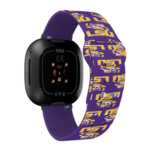 Image of LSU Tigers HD Watch Band Compatible with Fitbit Versa 3 and Sense - Repeating