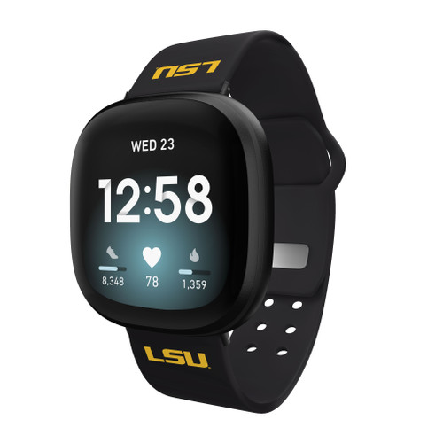 LSU Tigers Silicone Watch Band Compatible with Fitbit Versa 3 and Sense (Black)