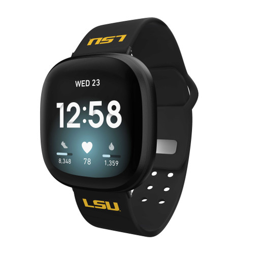 Image of LSU Tigers Silicone Watch Band Compatible with Fitbit Versa 3 and Sense (Black)