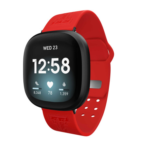 Image of Texas Tech Red Raiders Engraved Silicone Watch Band Compatible with Fitbit Versa 3 and Sense (Red)