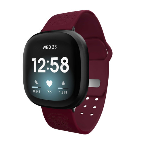 Image of South Carolina Gamecocks Engraved Silicone Watch Band Compatible with Fitbit Versa 3 and Sense (Maroon)
