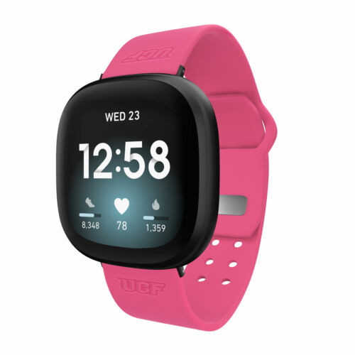 Central Florida Knights Engraved Silicone Watch Band Compatible with Fitbit Versa 3 and Sense (Pink)