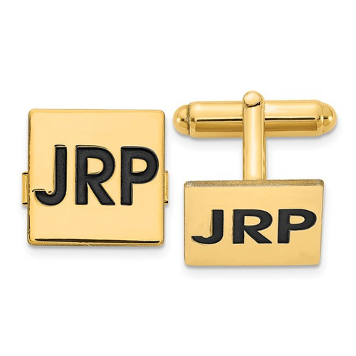 Square Personalized Monogram Cuff Links with Black Enameled Letters