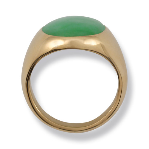 14k Yellow Gold Green Oval Jadeite Jade Gypsy Style Ring