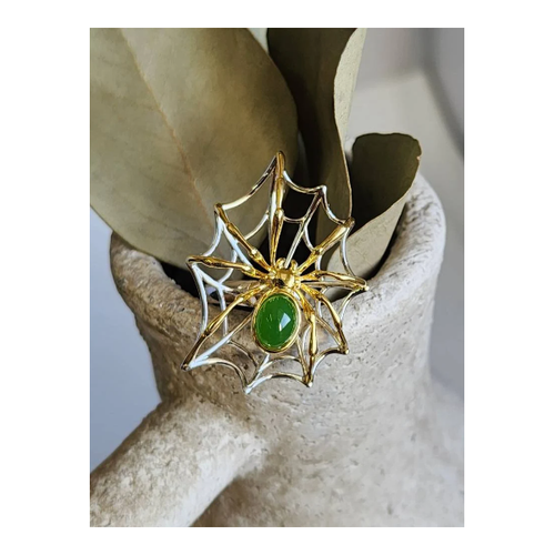 8mm Natural Untreated Size 7 Two-Tone Sterling Silver Nephrite Jade Spider Web Ring