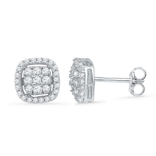 10kt White Gold Womens Round Diamond Square Cluster Earrings 1/2 Cttw Style 101934