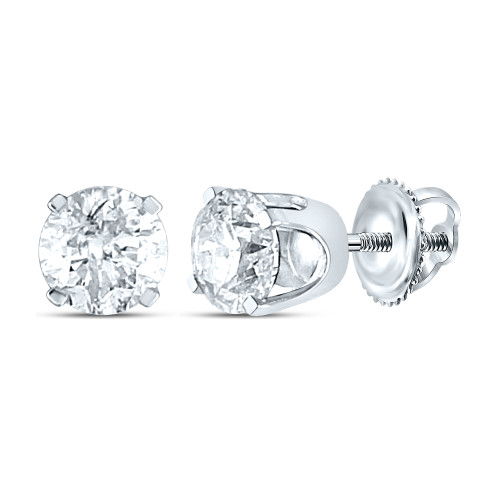 14kt White Gold Unisex Round Diamond Solitaire Stud Earrings 1.00 Cttw Style 11711