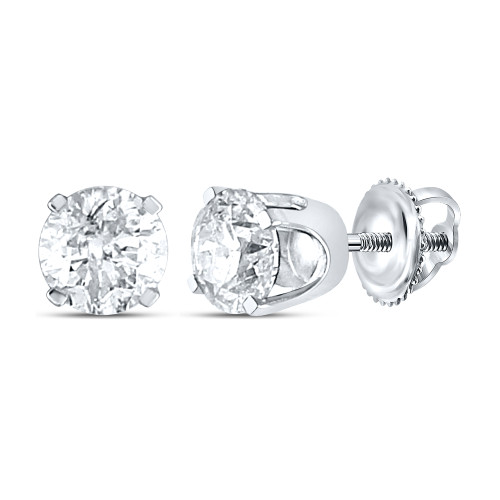 14kt White Gold Unisex Round Diamond Solitaire Stud Earrings 3/8 Cttw Style 38214