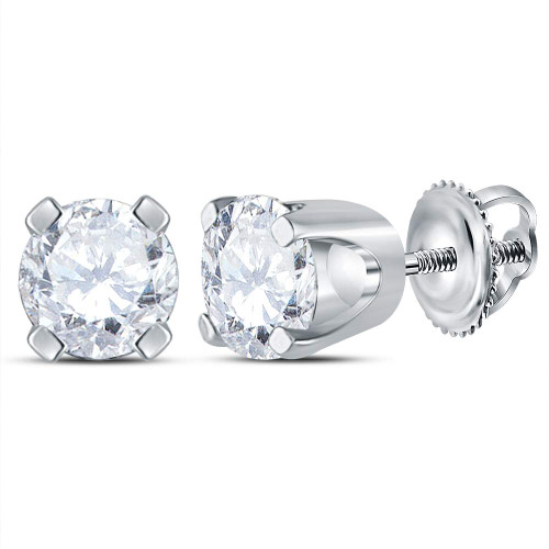 14kt White Gold Unisex Round Diamond Solitaire Stud Earrings 1/2 Cttw Style 12226