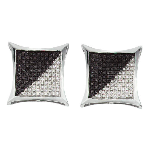 Sterling Silver Mens Round Black Color Enhanced Diamond Square Kite Cluster Earrings 1/3 Cttw
