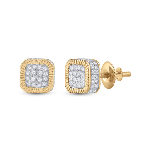 10kt Yellow Gold Mens Round Diamond Cluster Stud Earrings 1/2 Cttw Style 116578
