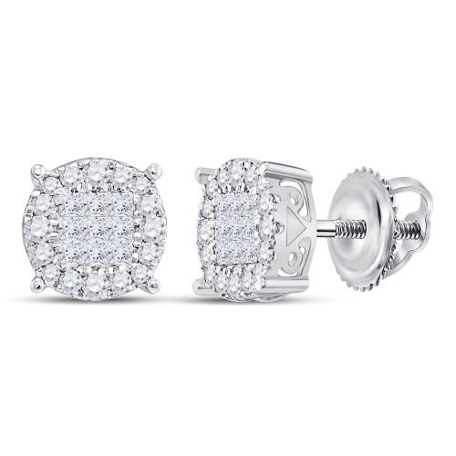 14kt White Gold Womens Princess Diamond Fashion Cluster Earrings 1/4 Cttw Style 111386
