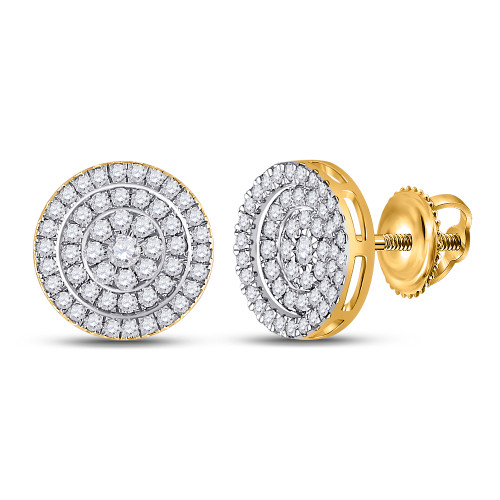 10kt Yellow Gold Womens Round Diamond Fashion Cluster Earrings 1.00 Cttw Style 149349