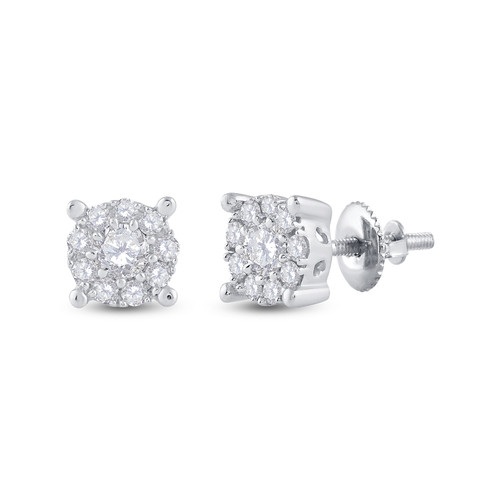 14kt White Gold Womens Round Diamond Solitaire Cluster Stud Earrings 1/3 Cttw