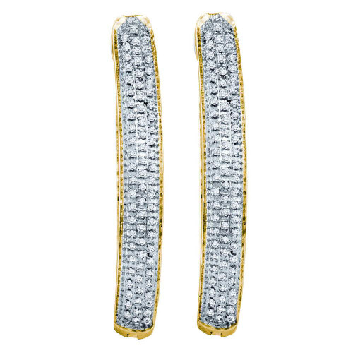 Yellow-Tone Sterling Silver Womens Round Diamond Hoop Earrings 1/2 Cttw