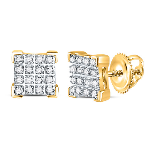 10kt Yellow Gold Mens Round Diamond Square Cluster Earrings 1/10 Cttw