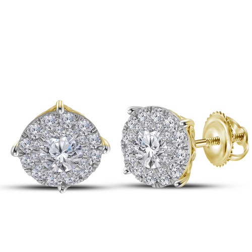 14kt Yellow Gold Womens Round Diamond Cluster Earrings 2.00 Cttw