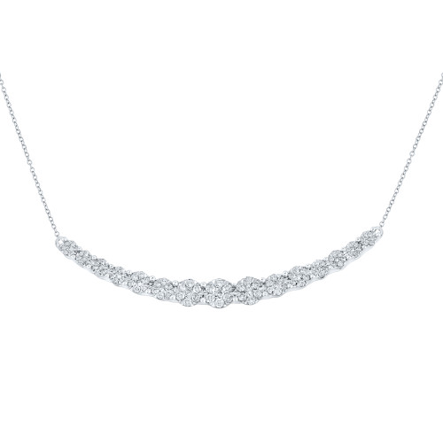 14kt White Gold Womens Round Diamond Graduated Curved Bar Necklace 7/8 Cttw