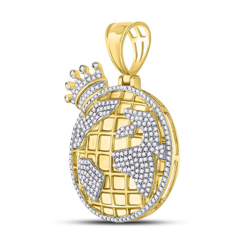 10kt Yellow Gold Mens Round Diamond Globe Crown King Pendant 3/4 Cttw Style 128352
