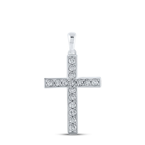 10kt White Gold Womens Round Diamond Religious Cross Pendant 1/3 Cttw Style 150477