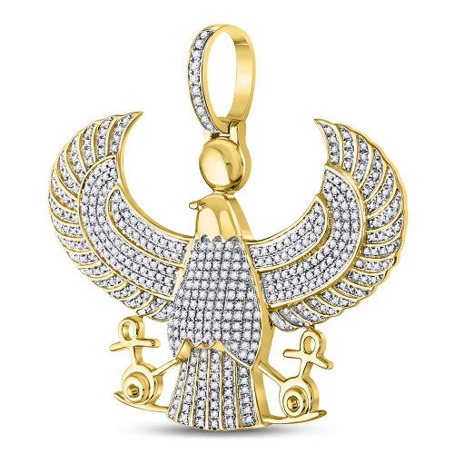 10kt Yellow Gold Mens Round Diamond Eagle Falcon Egyptian Horus Ankh Pendant 1-3/4 Cttw Style 128347
