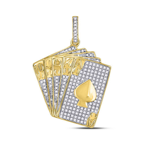 Image of 10kt Yellow Gold Mens Round Diamond Royal Flush Pendant 5/8 Cttw Style 149528