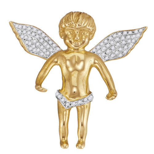 10kt Yellow Gold Mens Round Diamond Angel Wings Cherub Pendant 1/2 Cttw Style 102703
