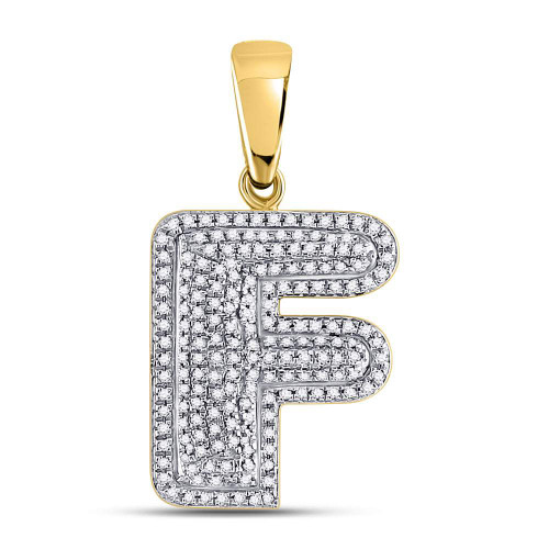 10kt Yellow Gold Mens Round Diamond Letter F Bubble Initial Pendant 1/2 Cttw Style 128834