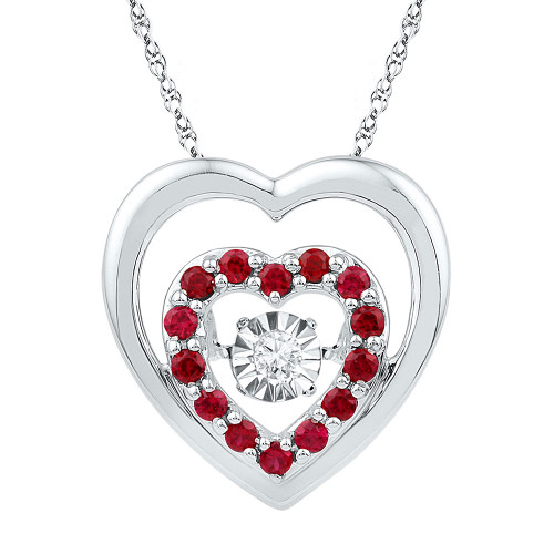 10kt White Gold Womens Round Lab-Created Ruby Moving Twinkle Heart Pendant 1/2 Cttw