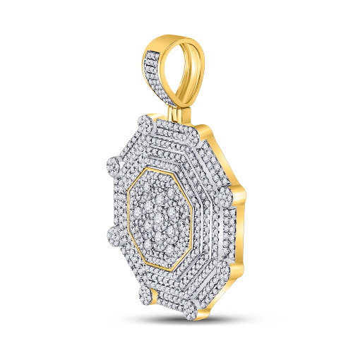 10kt Yellow Gold Mens Round Diamond Octagon Cluster Pendant 3-7/8 Cttw Style 149514