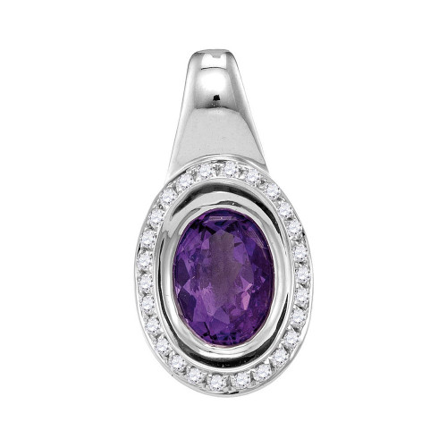 14kt White Gold Womens Oval Lab-Created Amethyst Oval Pendant 1/6 Cttw
