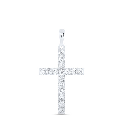 10kt White Gold Womens Round Diamond Religious Cross Pendant 1/2 Cttw