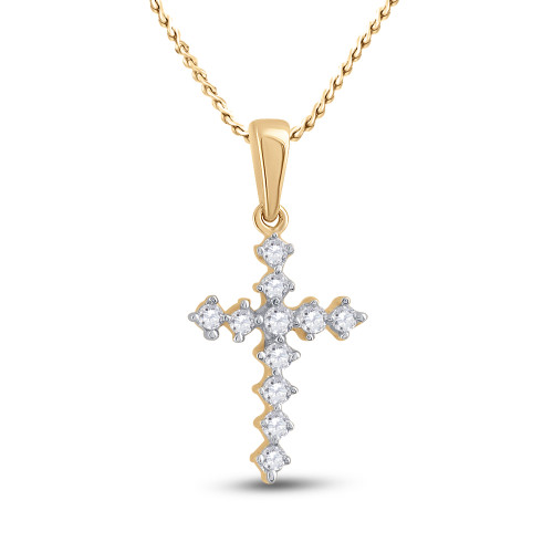 14kt Yellow Gold Womens Round Diamond Cross Faith Pendant 1/10 Cttw