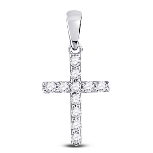 Image of 14kt White Gold Womens Round Diamond Faith Cross Pendant 1/5 Cttw