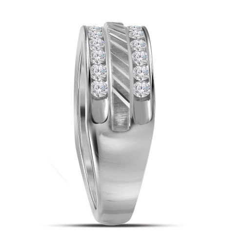 14kt White Gold Mens Round Channel-set Diamond Double Row Grecco Wedding Band Ring 1.00 Cttw