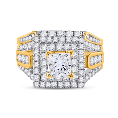 14kt Yellow Gold Womens Princess Diamond Bridal Wedding Engagement Ring Band Set 2-3/8 Cttw