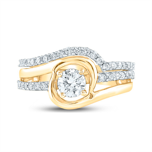 14kt Yellow Gold Womens Round Diamond Elevated Bridal Wedding Engagement Ring Band Set 1.00 Cttw