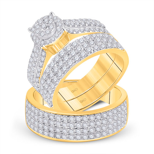 14kt Yellow Gold His Hers Round Diamond Cluster Matching Bridal Wedding Ring Band Set 2-5/8 Cttw