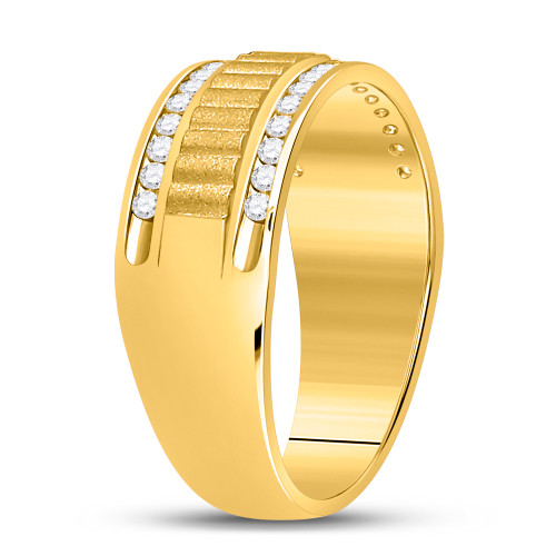 14kt Yellow Gold Mens Round Diamond Double Row Matte Textured Wedding Band Ring 1/3 Cttw