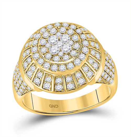 Image of 10kt Yellow Gold Mens Round Diamond Statement Cluster Ring 1-7/8 Cttw Style 149667