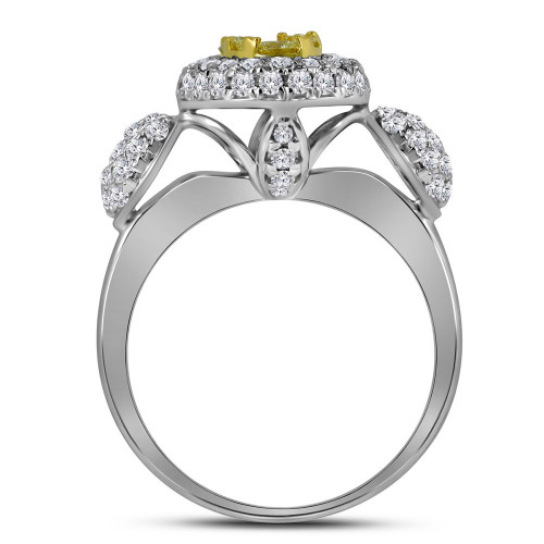 14kt White Gold Womens Round Yellow Color Enhanced Diamond Cluster Ring 1.00 Cttw