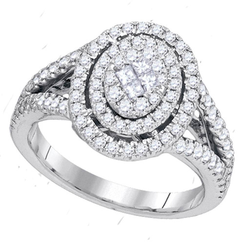 14kt White Gold Womens Princess Diamond Oval Cluster Bridal Wedding Engagement Ring 1.00 Cttw
